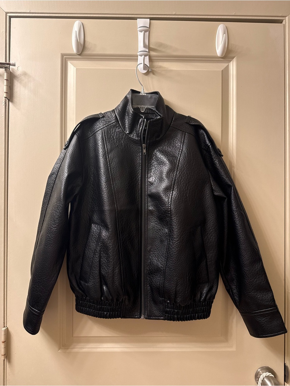 Black Leather High Neck Bomber Jacket House of Harlow 1960 NWT S